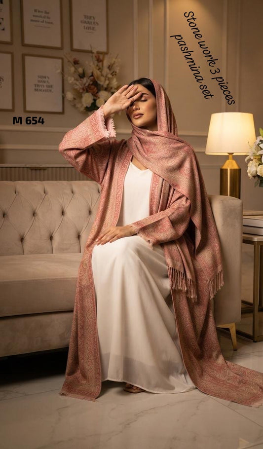 Stone Pashmina abaya with matching Sheila