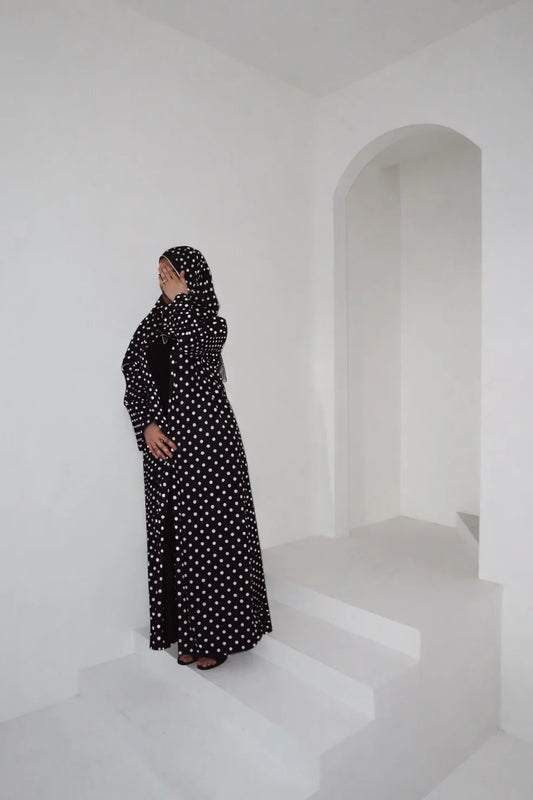 Polka Dot Abaya-Black-White