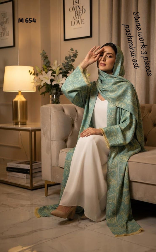 Stone Pashmina abaya with matching Sheila