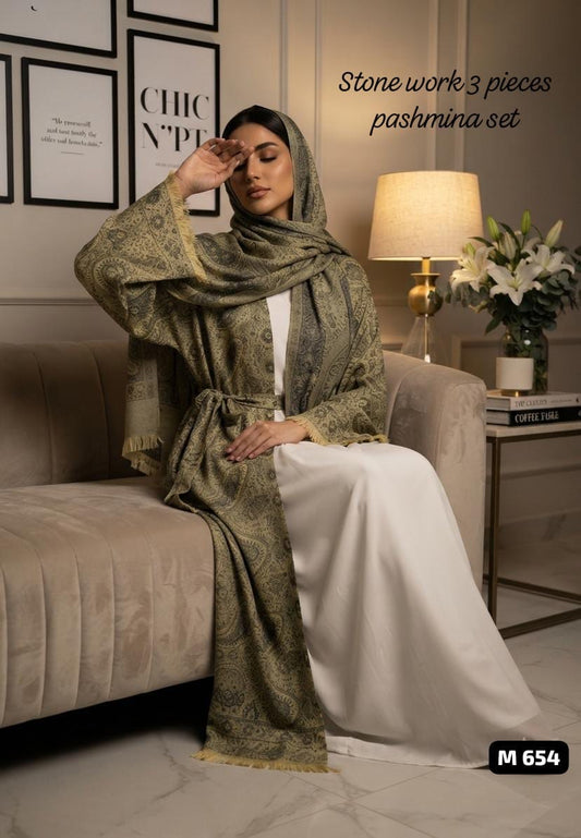 Stone Pashmina abaya with matching Sheila