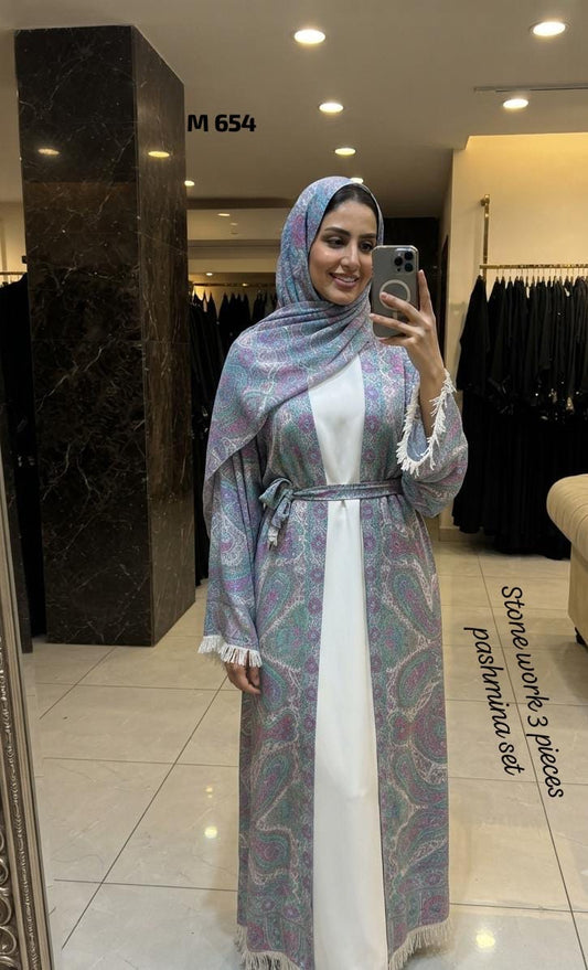 Stone Pashmina abaya with matching Sheila