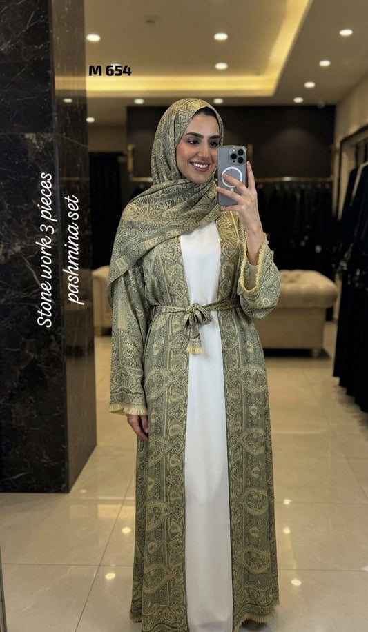 Stone Pashmina abaya with matching Sheila