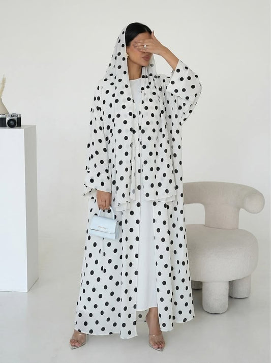 Polka Dot Abaya-Black-White
