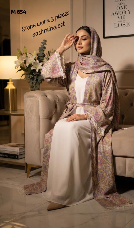 Stone Pashmina abaya with matching Sheila