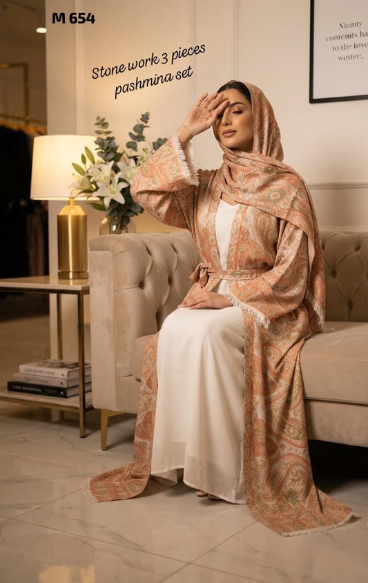 Stone Pashmina abaya with matching Sheila