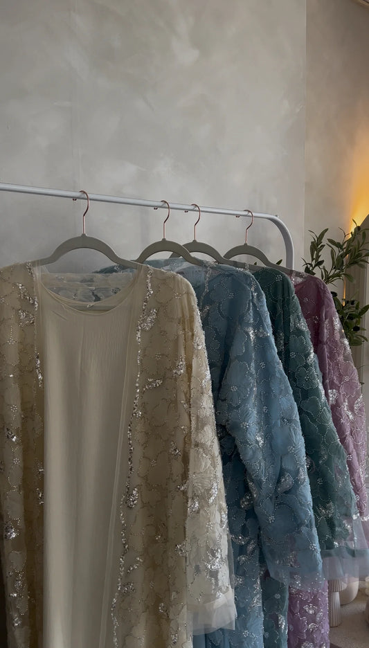 Sequin Crystal Pearl Petal Abaya