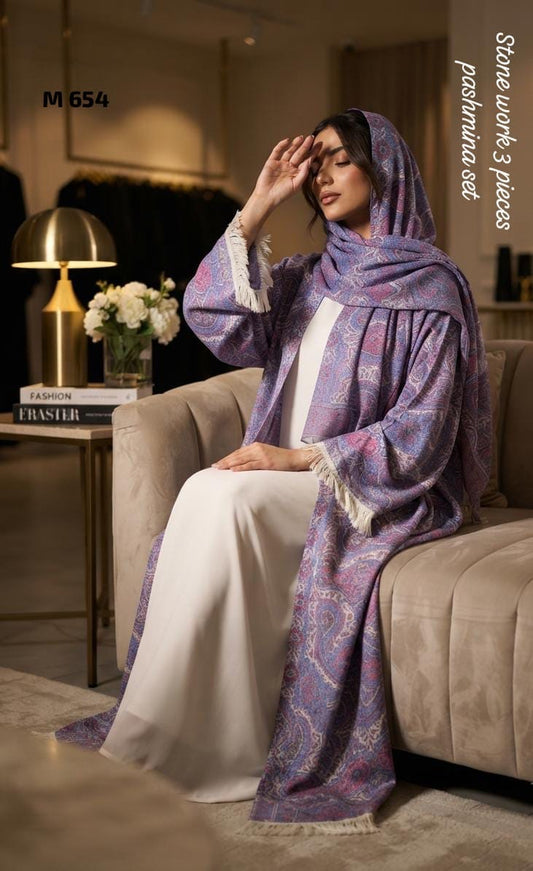 Stone Pashmina abaya with matching Sheila