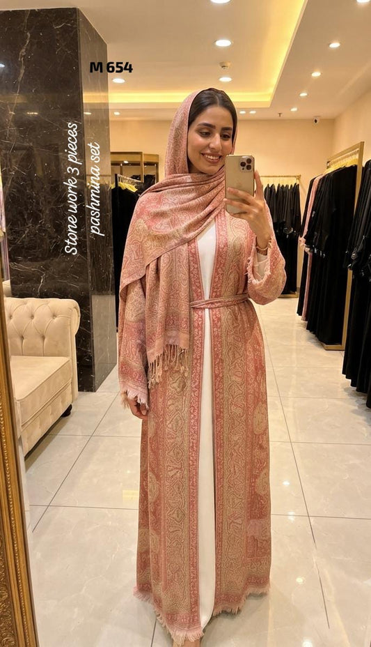Stone Pashmina abaya with matching Sheila