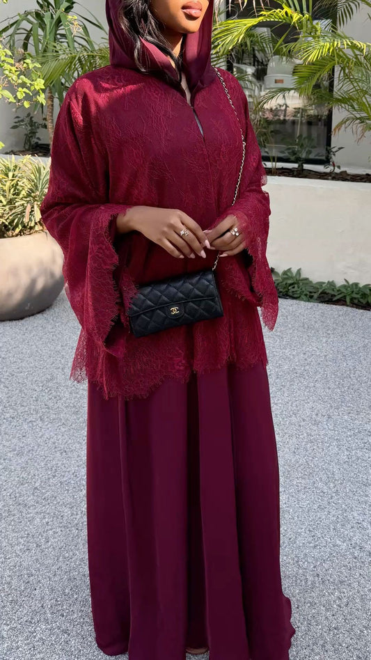 Imperial cherry red laćé abaya