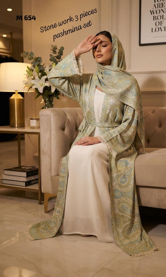 Stone Pashmina abaya with matching Sheila