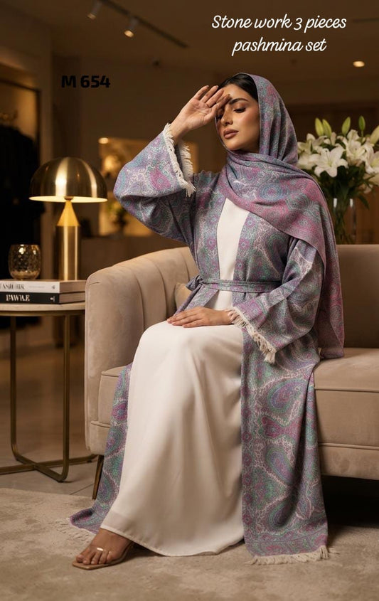 Stone Pashmina abaya with matching Sheila