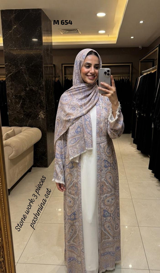 Stone Pashmina abaya with matching Sheila