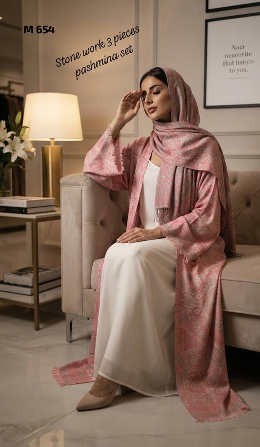Stone Pashmina abaya with matching Sheila