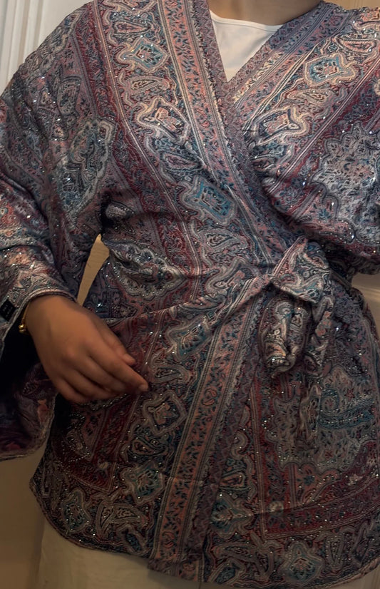 Pink blue wrap top