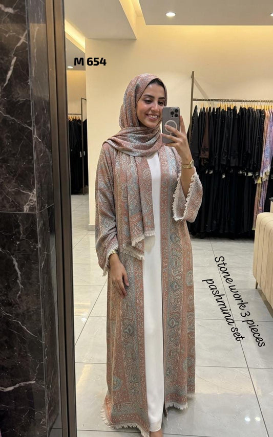 Stone Pashmina abaya with matching Sheila