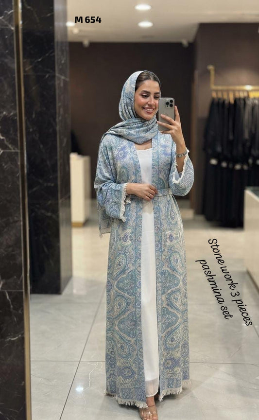 Stone Pashmina abaya with matching Sheila