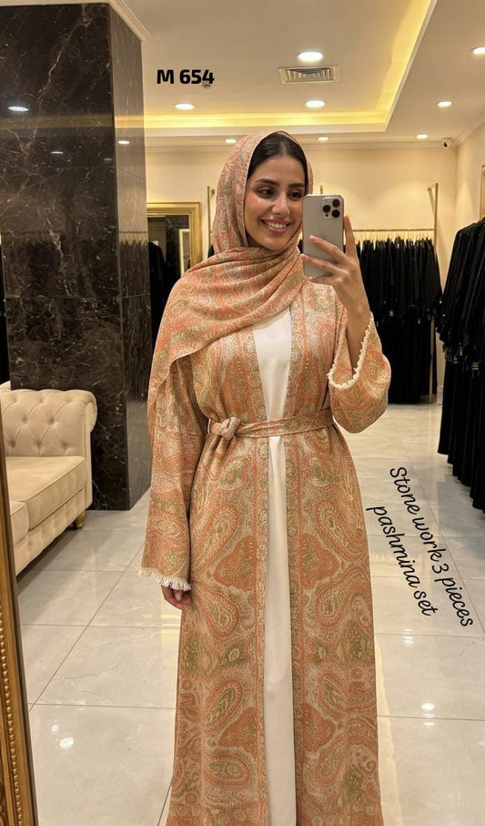 Stone Pashmina abaya with matching Sheila