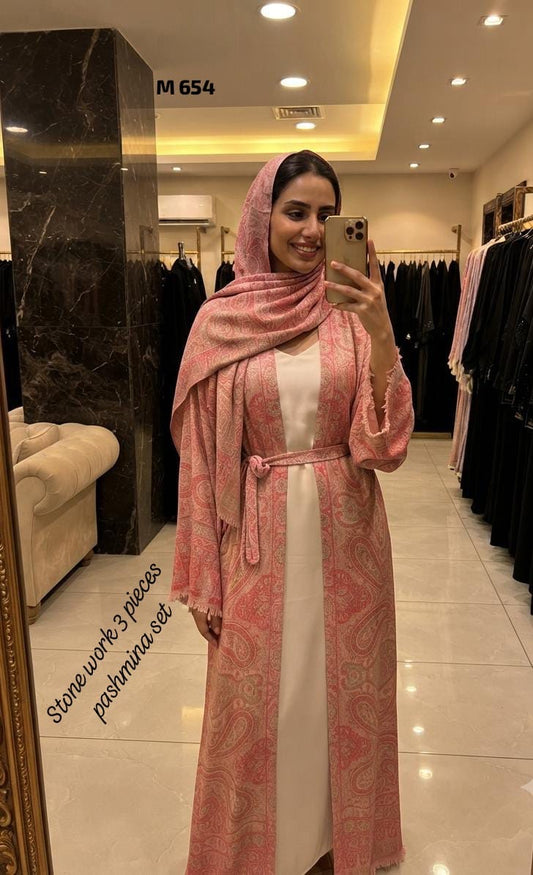 Stone Pashmina abaya with matching Sheila