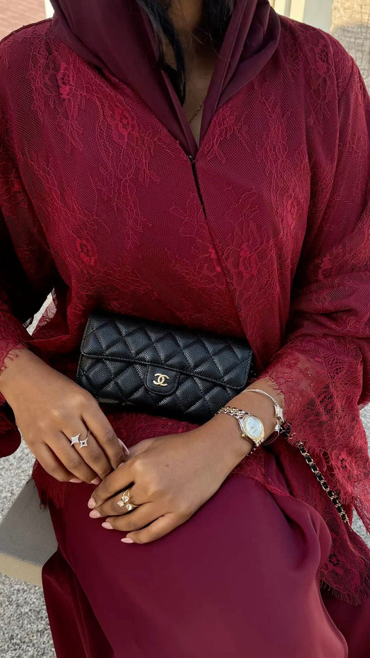 Imperial cherry red laćé abaya