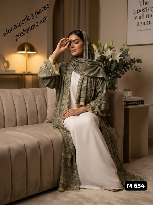 Stone Pashmina abaya with matching Sheila