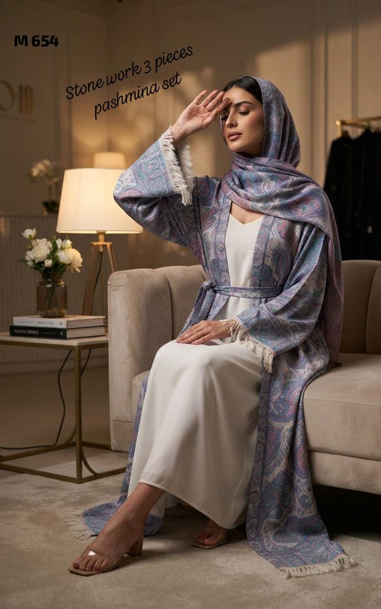 Stone Pashmina abaya with matching Sheila