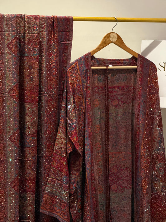 Multicolour Pashmina abaya with matching Sheila