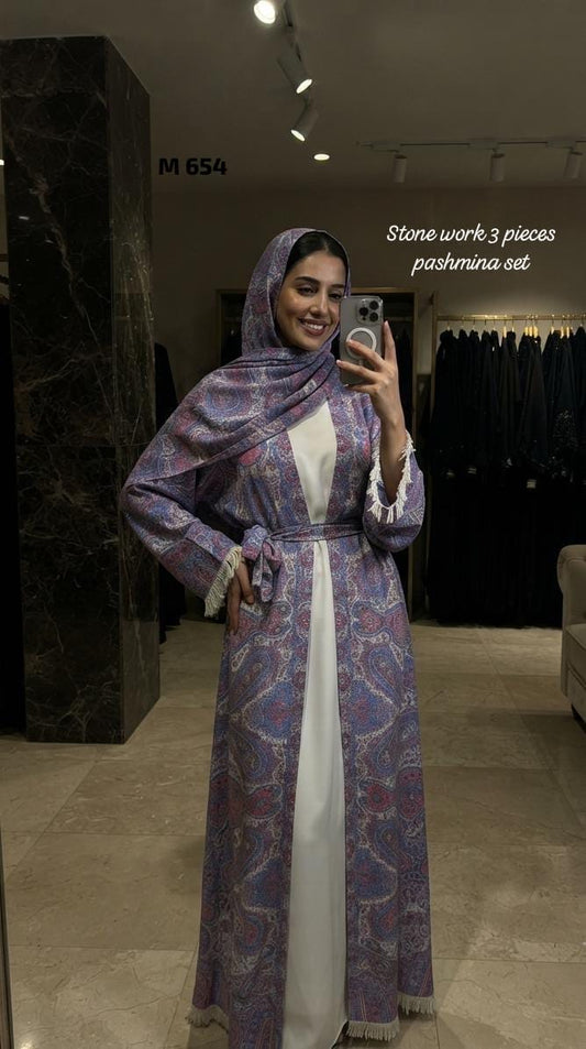 Stone Pashmina abaya with matching Sheila