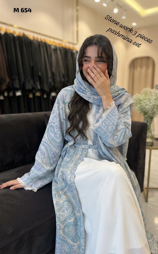Stone Pashmina abaya with matching Sheila