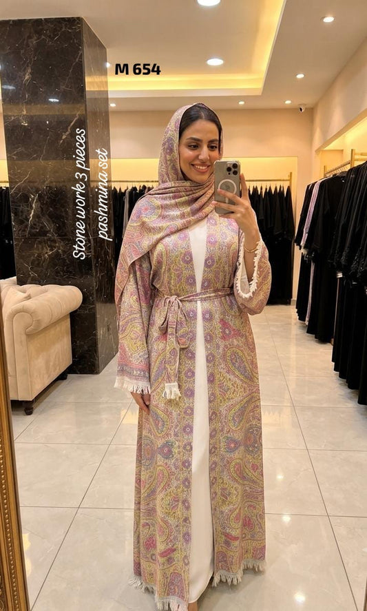 Stone Pashmina abaya with matching Sheila