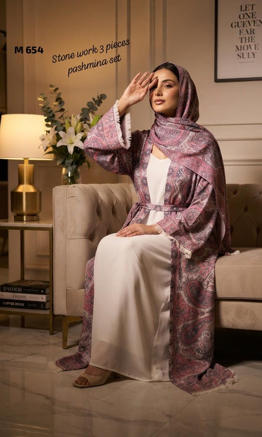 Stone Pashmina abaya with matching Sheila