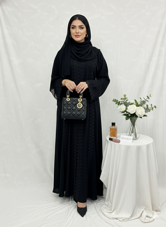 Black classic lace abaya