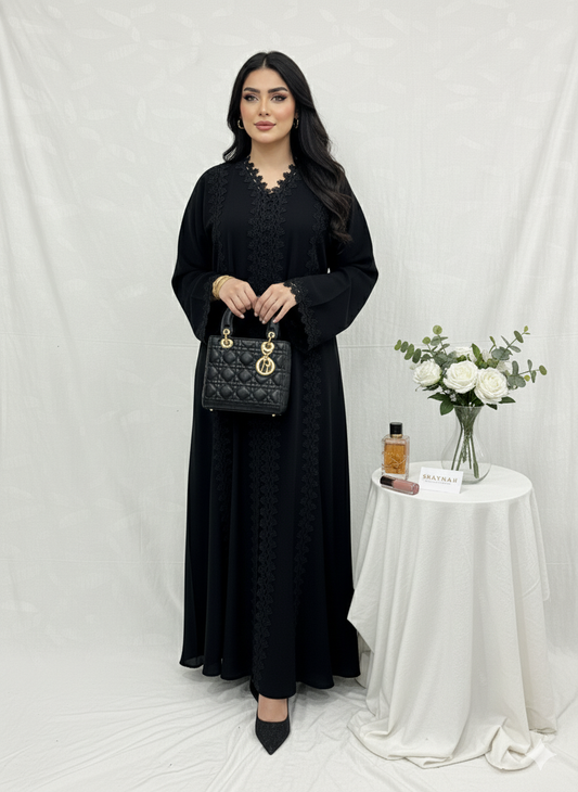 Black classic lace abaya