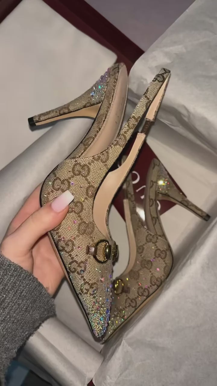 Gucci sparkling heels with box